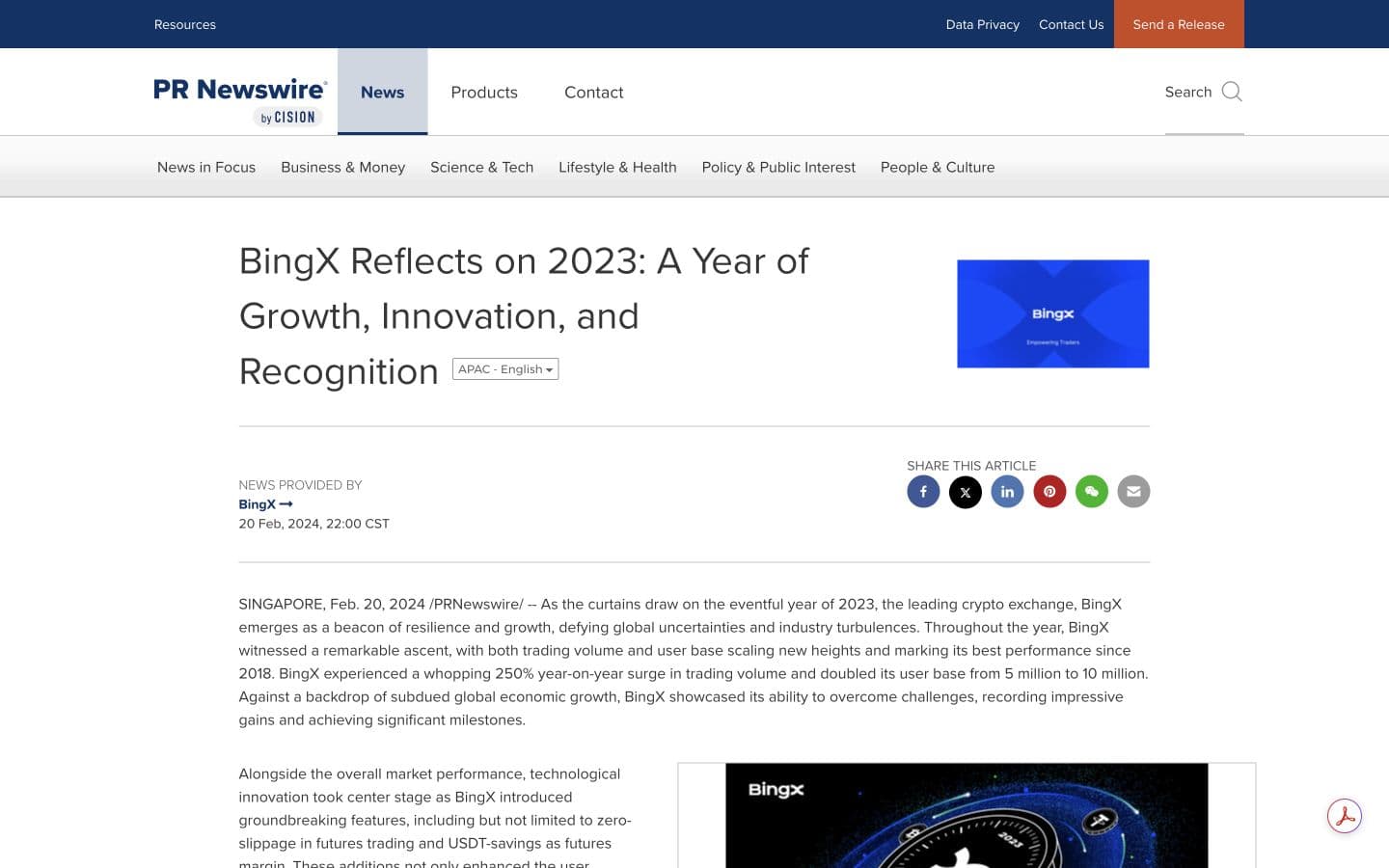 BingX press release on PR Newswire in February 2024