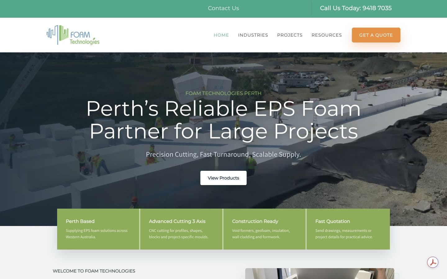 Foam Technologies website for EPS foam products in Perth