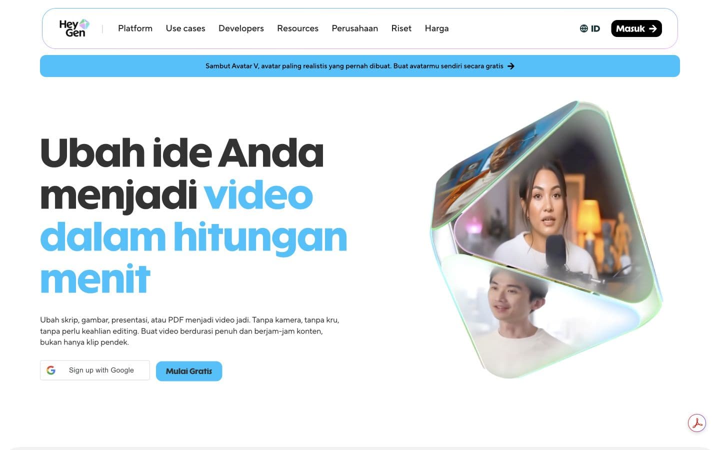HeyGen homepage localized into Indonesian
